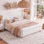 Structure de lit tapissier très grand en velours, cadre de lit plateforme avec tête de lit et pied de lit courbé capitonné, support de lattes en bois, aucun sommier nécessaire, beige-87385522-87385521