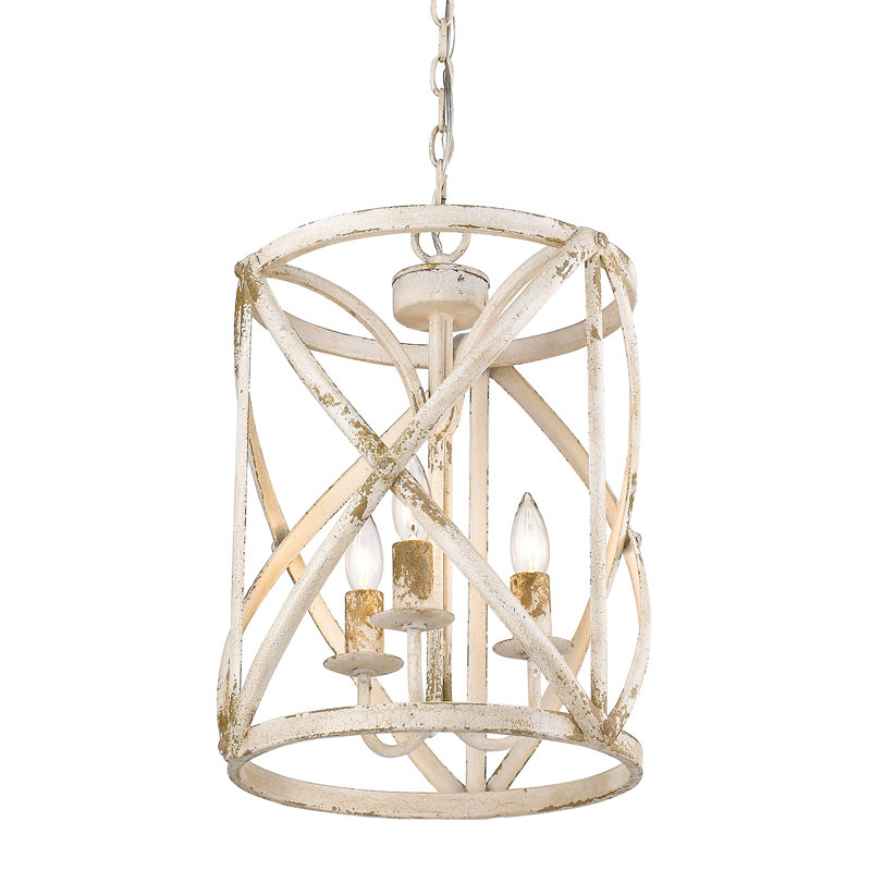 Luminaire suspendu cylindrique à 3 lumières, Ivoire antique
