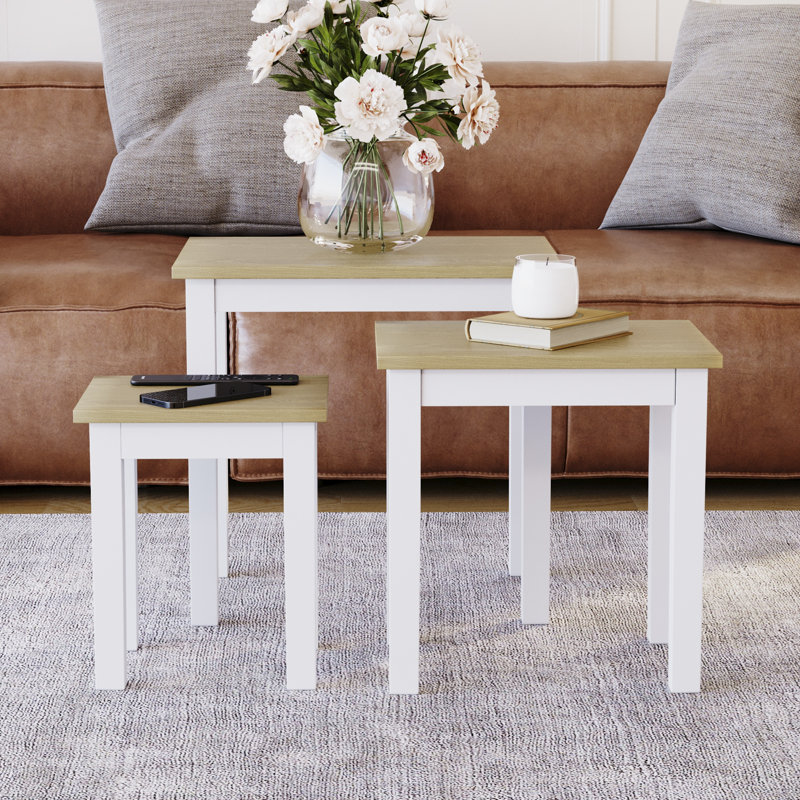 Analynn 3 Piece Nest of Tables, Oak, White