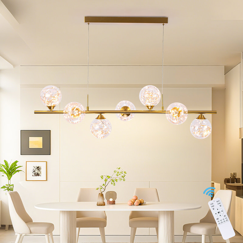 Nese 7 - Light LED Dimmable Kitchen Island Linear Pendant, Gold