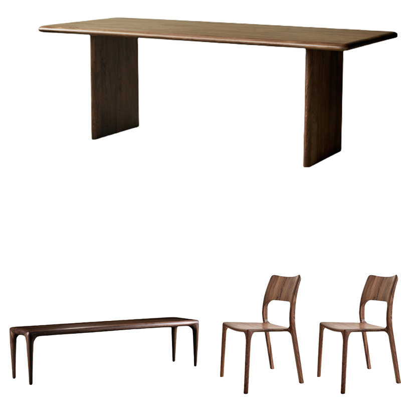 Walnut Slab Dining Table Set, 29.5"H x 63"L x 33.5"W