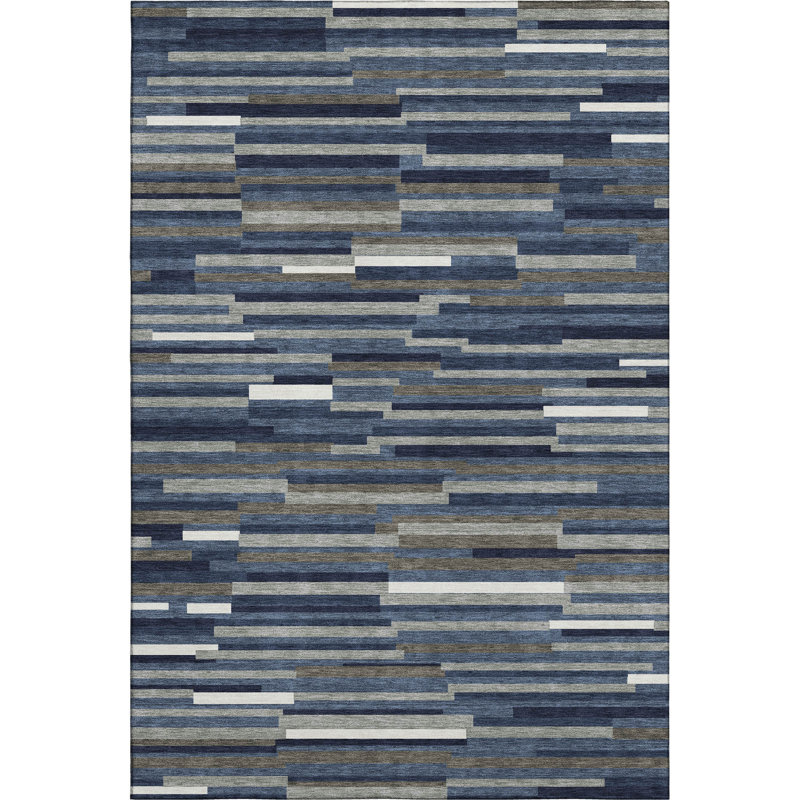 Premium Machine Washable Prisco Navy Rug, Rectangle 8' x 10'