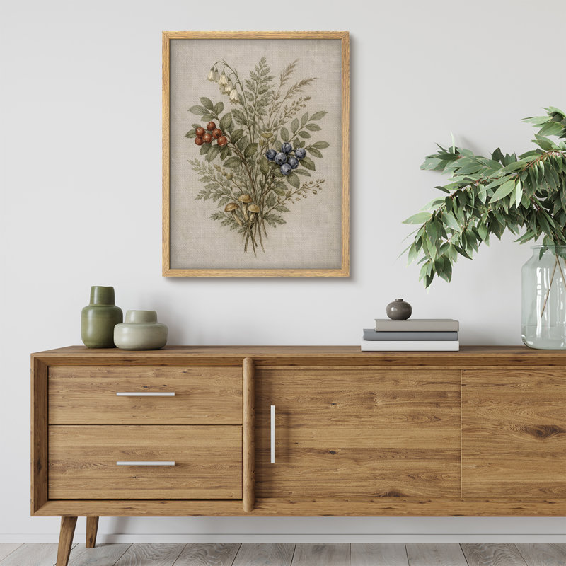 Berry and Foliage Botanical Framed Wall Art Prints - Natural Herb Design for Kitchen Dining Room, H 10 po x l 8 po, Natural