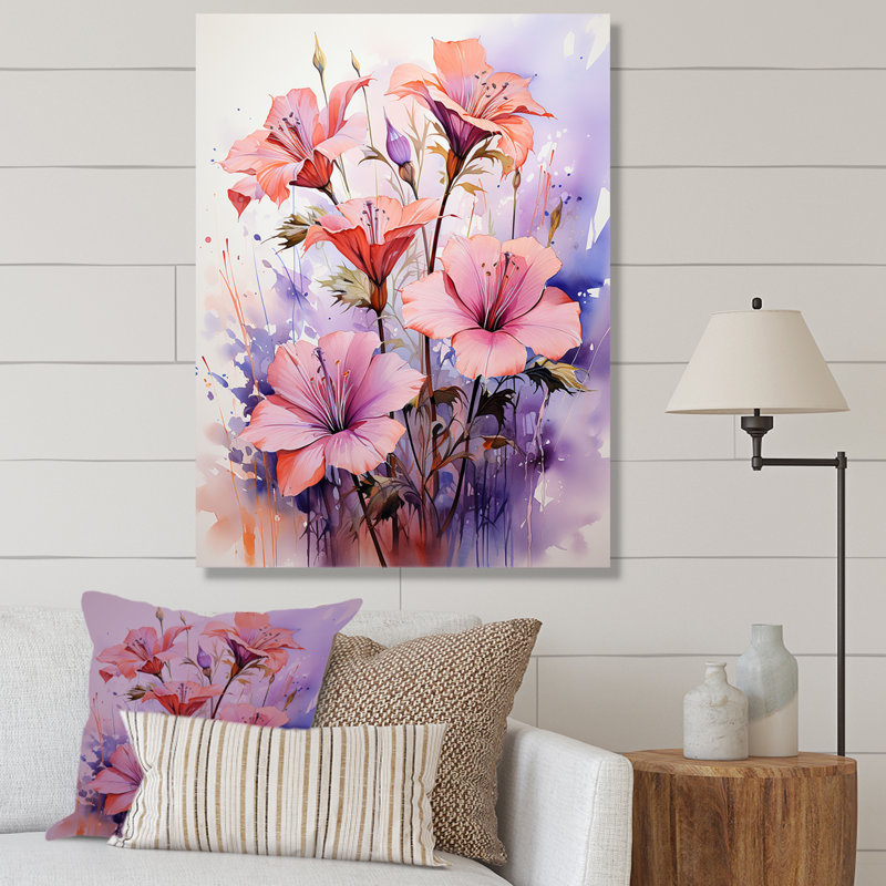 «Pink Poppy Meadows III - Poppies», art mural, Encadrement doré, H 32 po x l 16 po