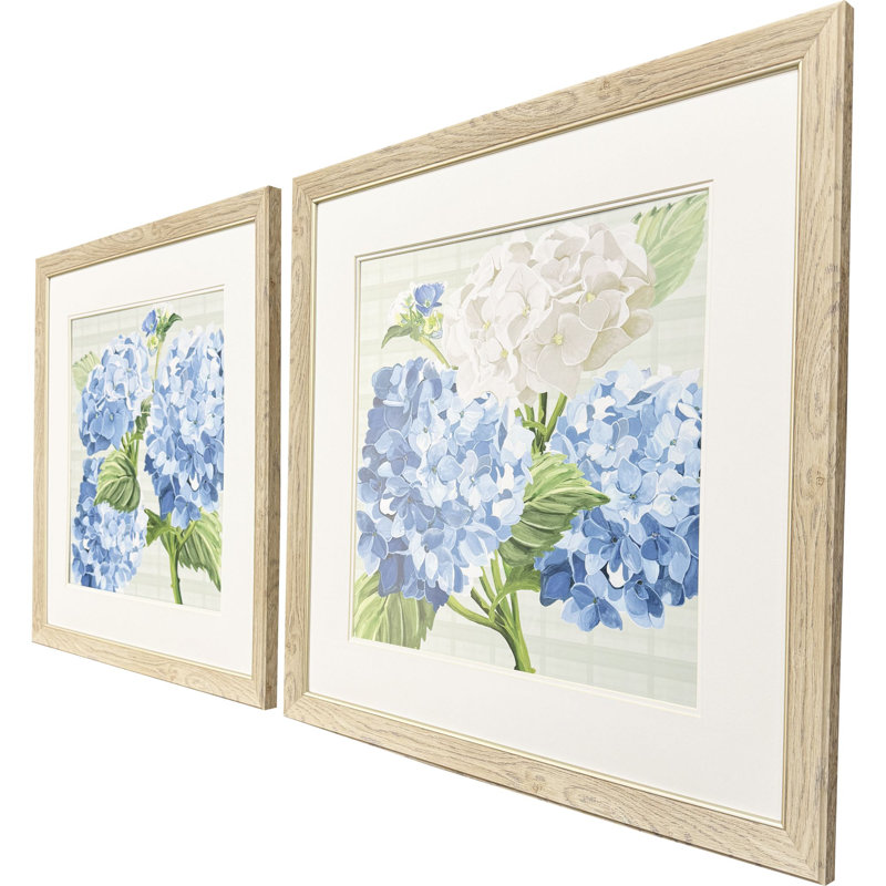 Hydrangeas on Plaid Framed Art