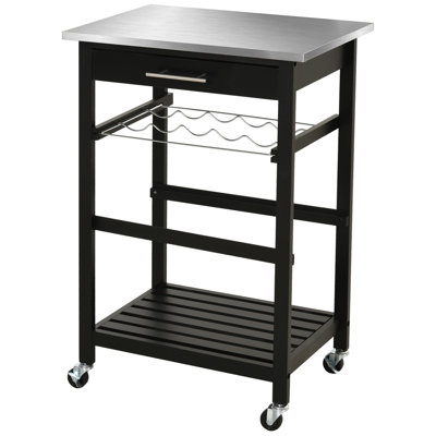 Kitchen Island Cart With Stainless Steel Tabletop And Mobility