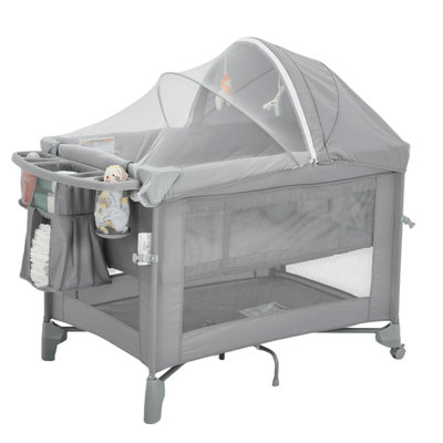 5 In 1 Convertible Baby Bassinet, Bedside Sleeper with Diaper Changer, Toy Bar and Insect Net
