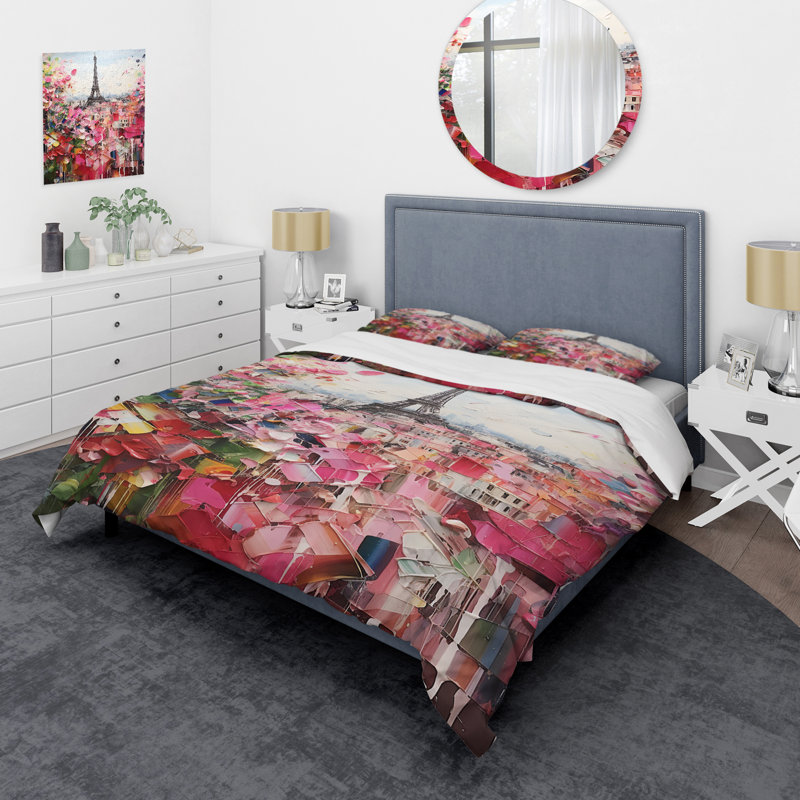 Ensemble de housse de couette en microfibre / polyester Paris In Bloom Vintage Collage