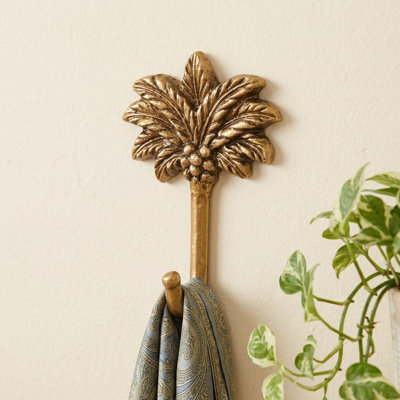 4" Antiqued Gold Cast Iron Palm Tree Wall Hook
