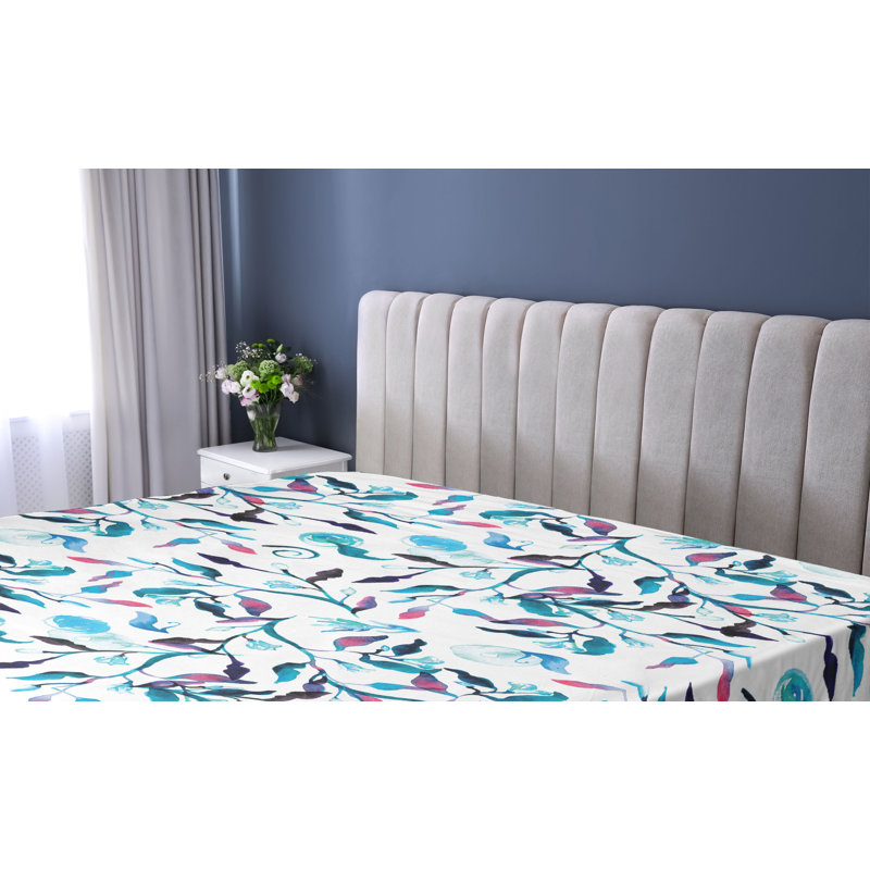 Drap-housse à motif floral Ambesonne, Bleu ciel, rose, bleu sarcelle / floral, Drap-housse de taille double