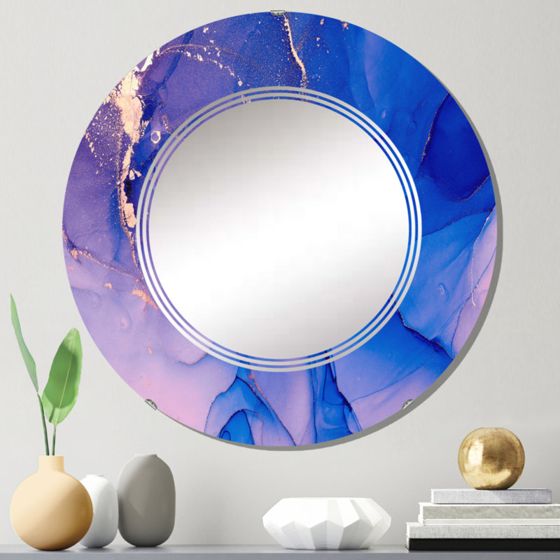 Miroir mural bleu et rose avec nuages d'encre de marbre IV, 24 po x 24 po