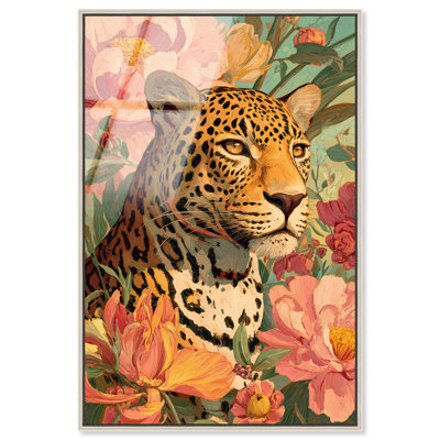 «Wild Cat in Bloom II», reproduction d'art acrylique encadrée par Art Remedy, cadre argenté, 10 x 15