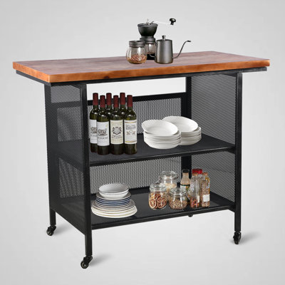 Îlot de cuisine mobile à roulettes avec chariot à roulettes 3Tier Rustic