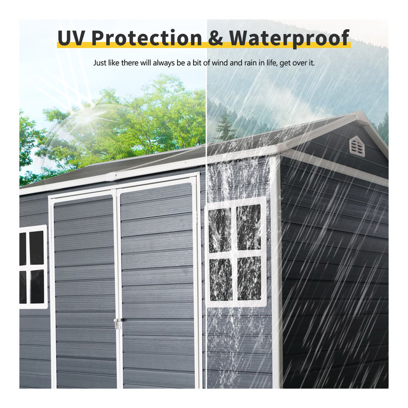 8 X 6Ft  Resin Outdoor Storage Shed Waterproof Shed With Floor & Two Windows & Lockable Door, Tool Shed For Garden, Patio, Backyard ,Black