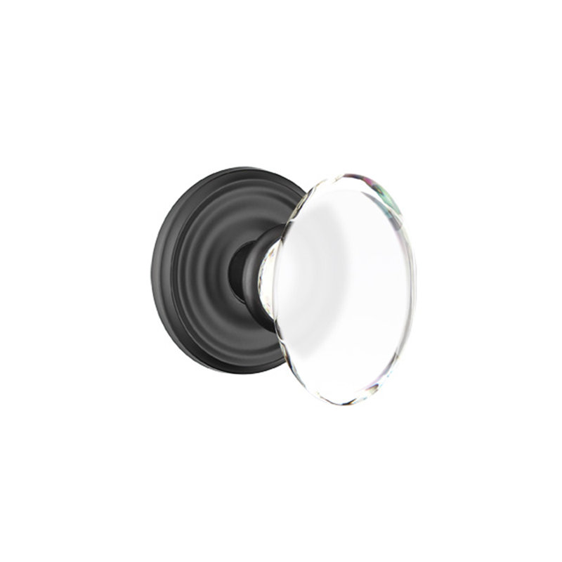 Ensemble de boutons de passage Emtek avec rosette régulière et bouton en verre Hampton, Dos plat