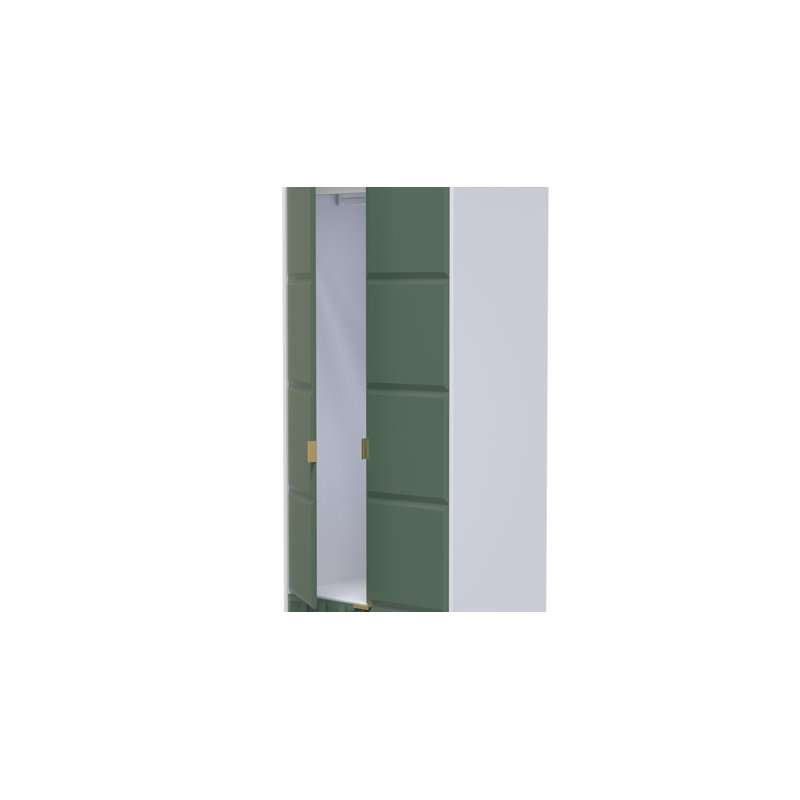 Fully Assembled 3 Door Wardrobe, 197cm H x 74cm W x 53cm D, Green/White
