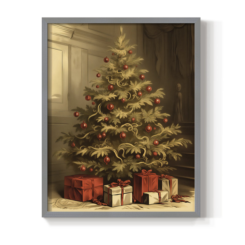 «Christmas Holiday Art CDXCVII», reproduction d'art encadrée - bois massif, H 15 po x l 12 po, Gris