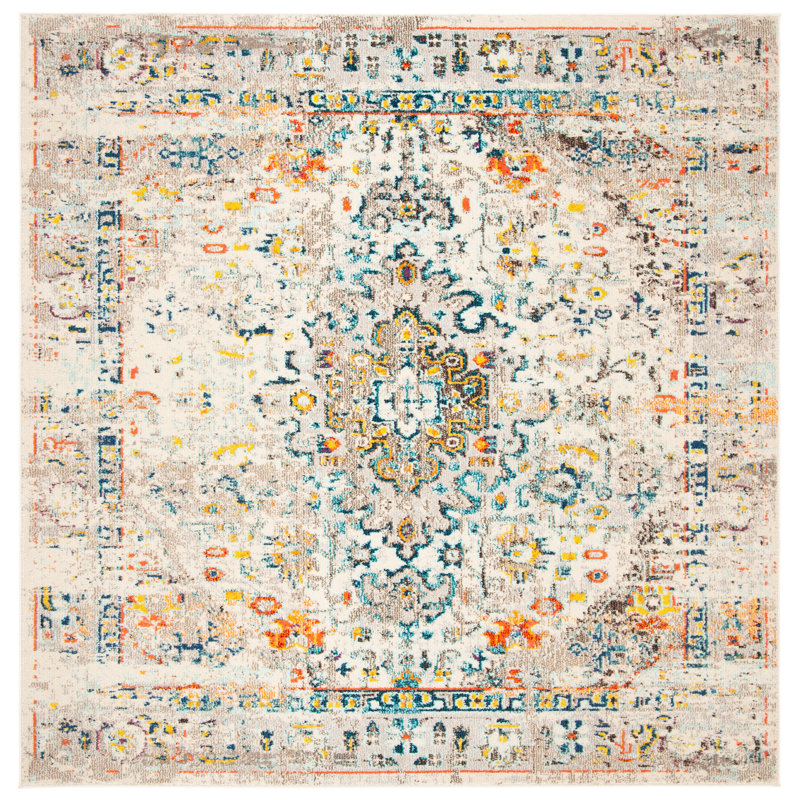 Felty Oriental Cream/Blue Area Rug, Square 6'7"
