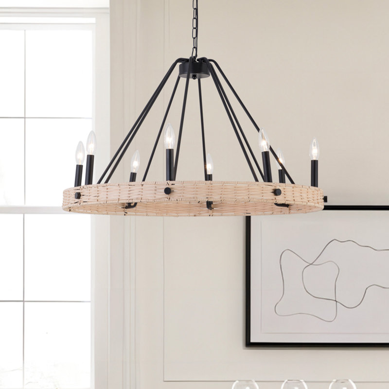 8 - Light 31.5"W Dimmable Wagon Wheel Chandelier