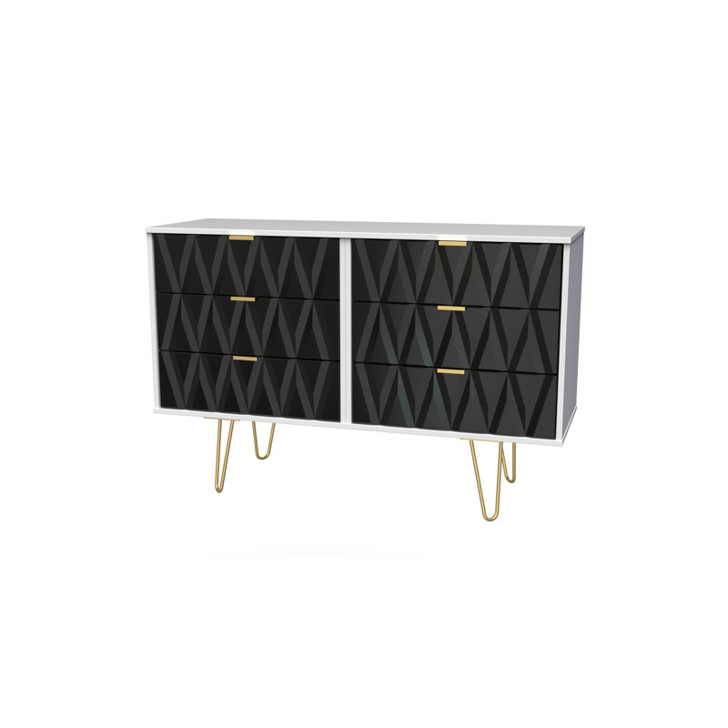 Fully Assembled Alphonzo 6 - Drawer Chest of Drawers, Deep Black/White