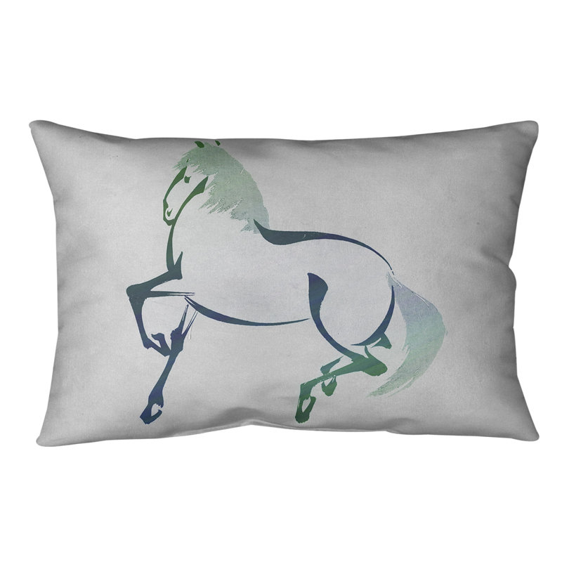 Coussin japonais, 14 po x 10 po, Bleu / vert, Duvet synthétique