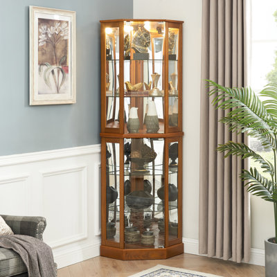 Armoire de rangement lumineuse à 6 tablettes, miroir, réglable, armoire de rangement en chêne avec dossier en miroir, 6 tablettes réglables