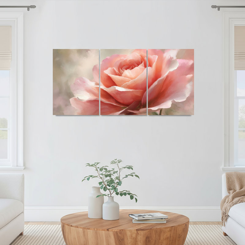 Ensemble de 3 tableaux muraux sur toile tendue, style floral rose rose, H 30 po x l 60 po