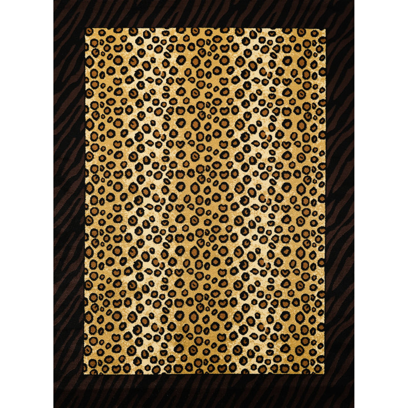 Tapis de jardin 3 po Tapis en polypropylène X rectangulaire long et long, noir et beige, de style montagnard, imprimé léopard, teinté pour la maison