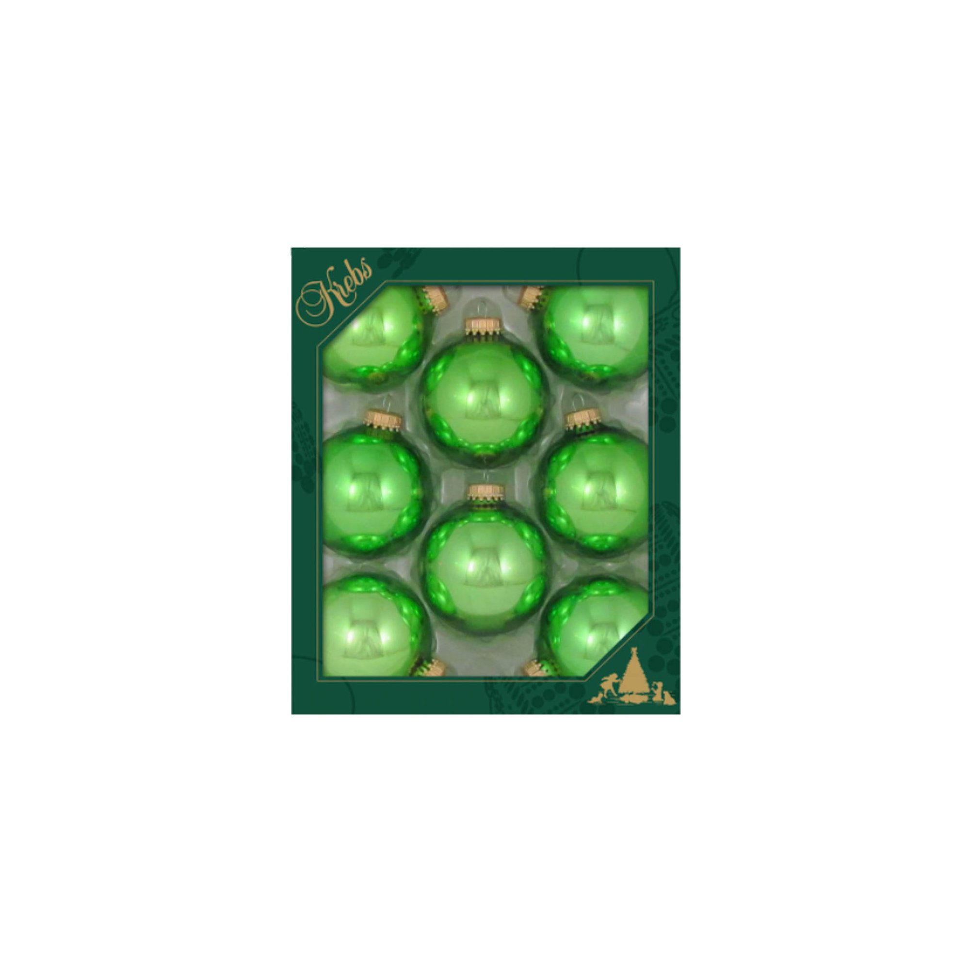 2 5/8" (67mm) Seamless Glass Ornament 8 Pieces, Decorated Designer Heirloom, Jade Lime Shine