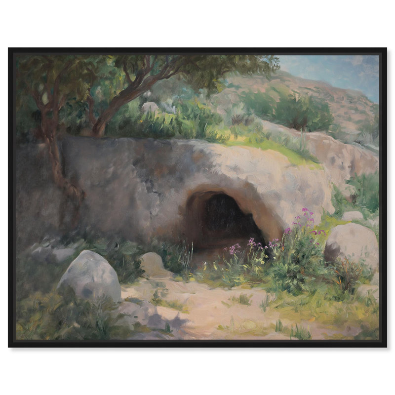 «Cave of Secrets», peintures de paysage par Art Remedy, H 17 po x l 21 po, Structure noire