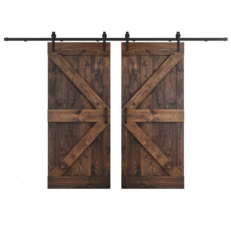 Porte de grange coulissante double K Series, Café Kona, 76 po x 84 po