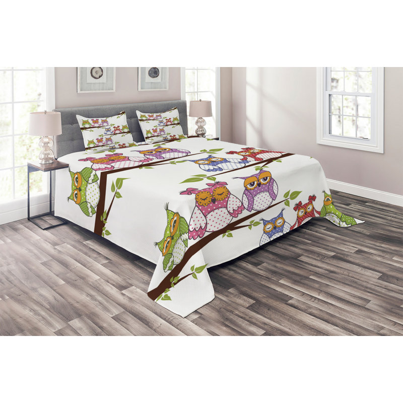 Owl Polyester Coverlet, King Bedspread + 2 Shams