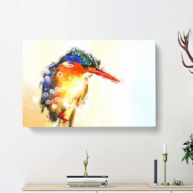Exquisite Kingfisher Bird in Abstract - Wrapped Canvas, 40cm H x 60cm W x 3cm D