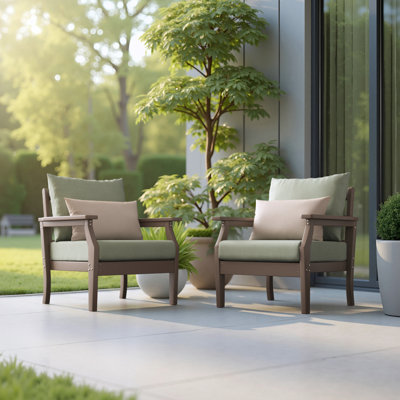 Kamas 2 Piece Sunbrella Outdoor HDPE Club Chairs - Tan/Cast Oasis