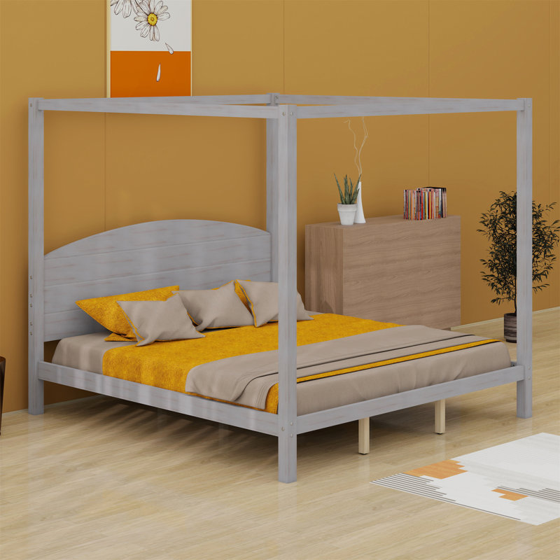 Canopy Platform Bed With Headboard, Gray