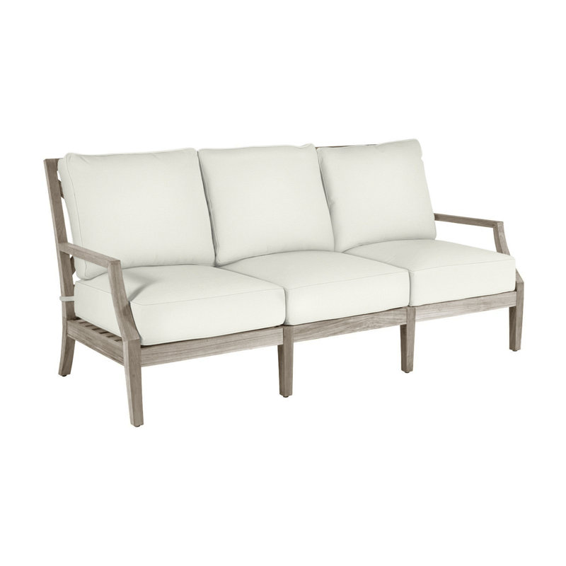 Haley Teak Patio Sofa with Cushions, Natural White, Oyster Teak, No welt + Standard fill