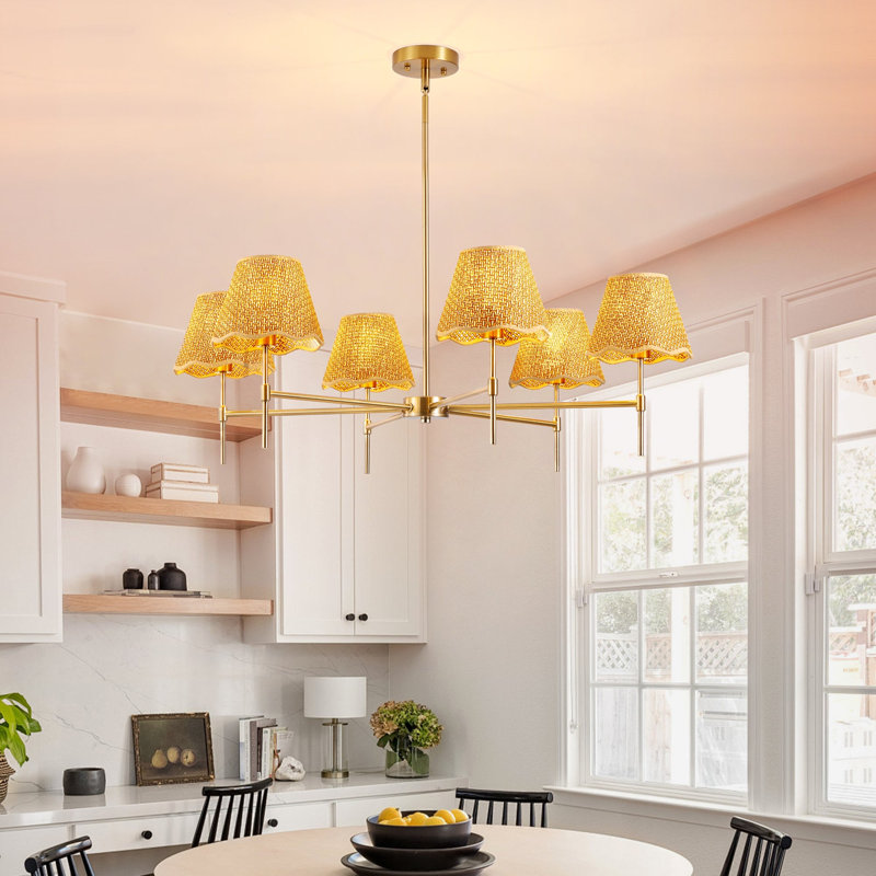 Luminaire suspendu industriel industriel à 6 lumières Boho Rattan Chandelier