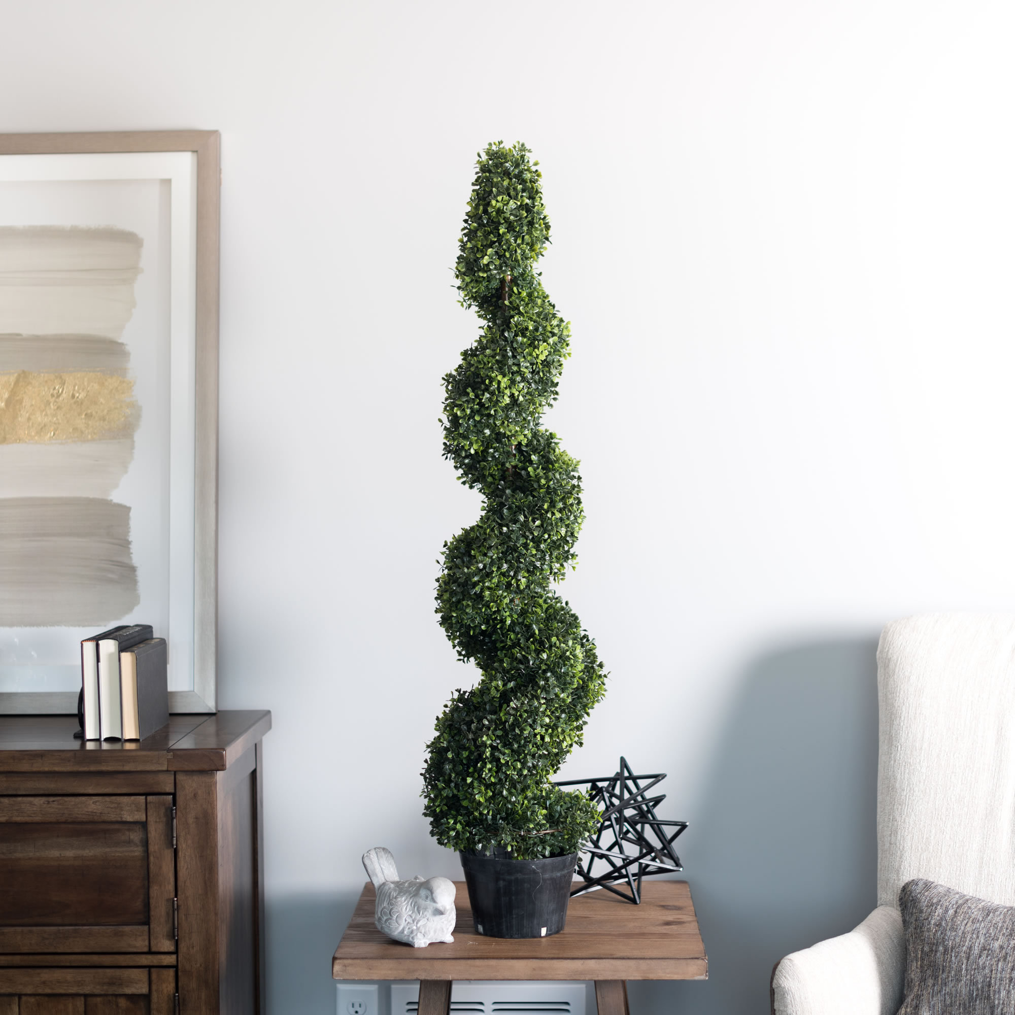 Artificial Potted Green Boxwood Spiral Tree, 36" H x 9" W x 9" D