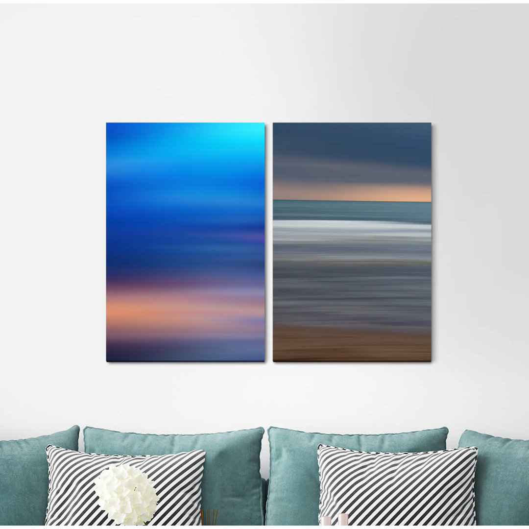 2-tlg. Leinwandbilder-Set - Grafikdruck „Minimal Evening Horizon Expanse Distant Sea”