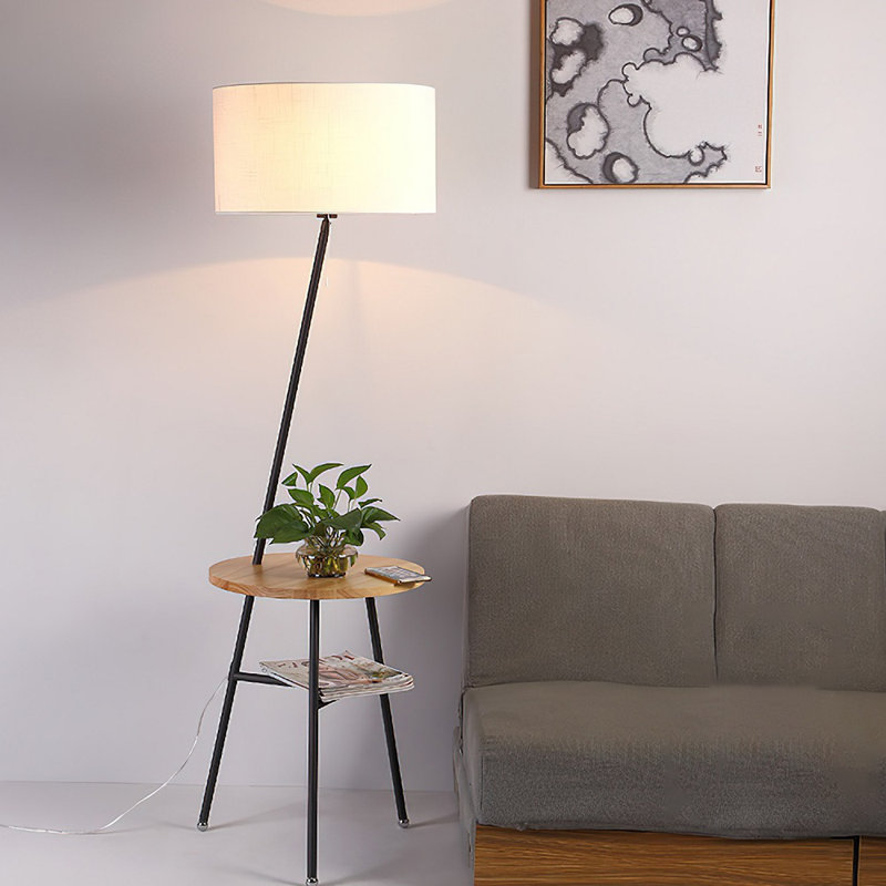 Hallandale 62.99'' Tray Table Floor Lamp, Wood