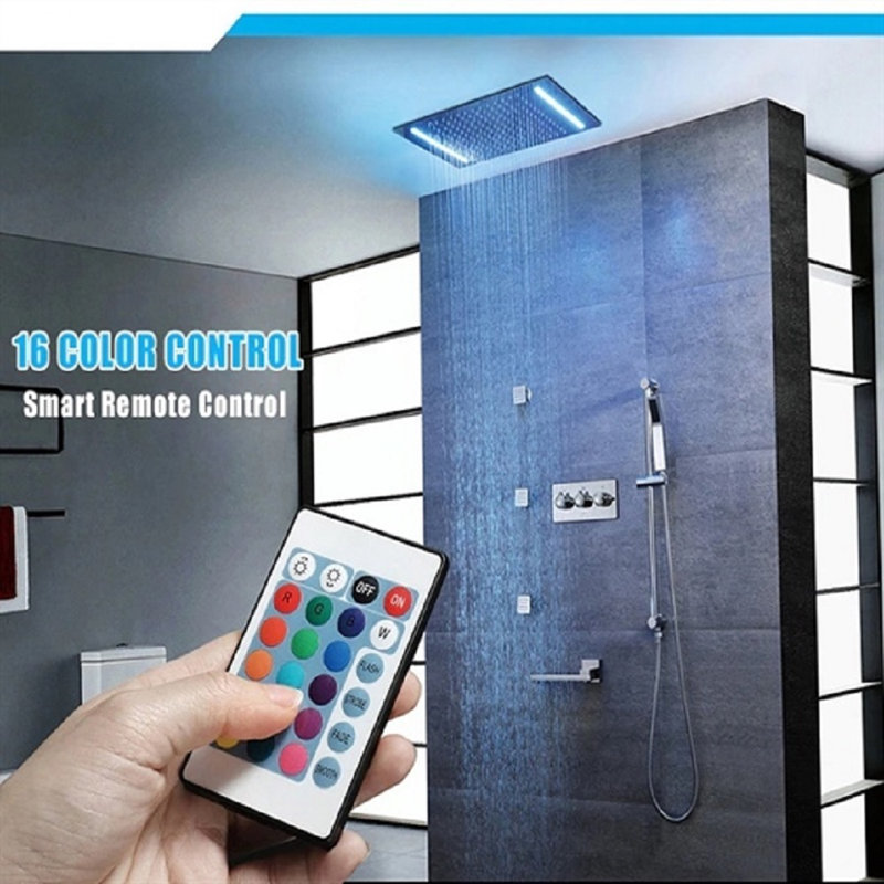 Pomme de douche à pluie de luxe avec ensemble d'éclairage DEL multicolore et télécommande