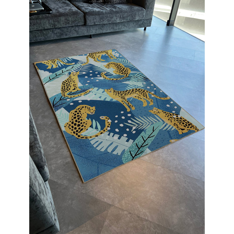 Tapis décoratif moderne à motif léopard et feuille de fleurs Mira, Rectangle 3 pi 11,24 po x 5 pi 10,87 po