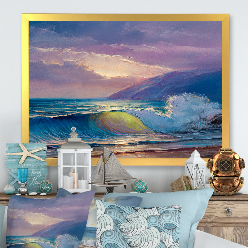«Beautiful Blue Ocean Sunset And Waves V», reproduction d'art sur toile nautique et côtière, H 24 po x l 36 po x P 1 po