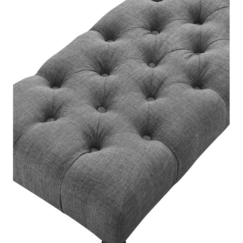 Tufted Turned Leg  Dining Bench, Gray