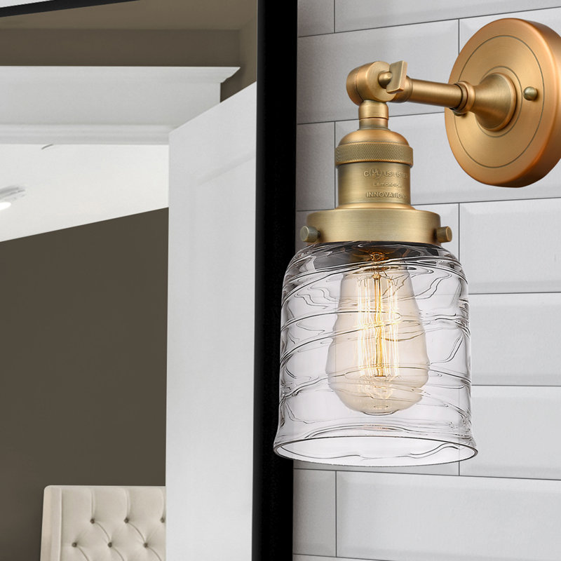 Applique murale 1 lumière 8 po Bell, Laiton brossé, Ampoule non incluse, Tourbillon déco transparent