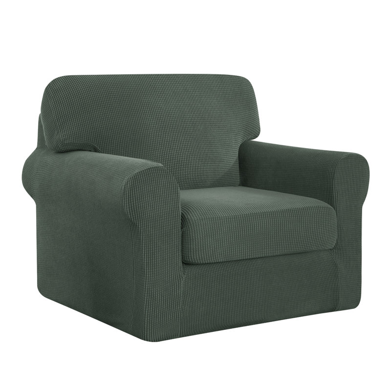 Stretch Separate Box Cushion Armchair Slipcover, Dark Green