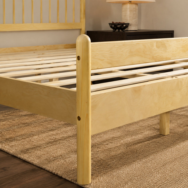Lit traditionnel King Size avec tête et pied de lit, cadre en pin naturel
