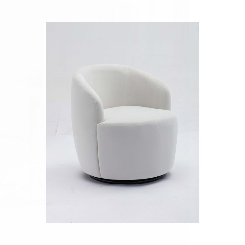 Swivel Barrel Chair, White Velvet Fabric