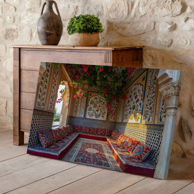 Canvas A Richly Decorated Interior Scene Showcasing An Ornate Seating Area Wall Art In An Indian Palace Featuring A Plush Low Seating Canvas Wall Art