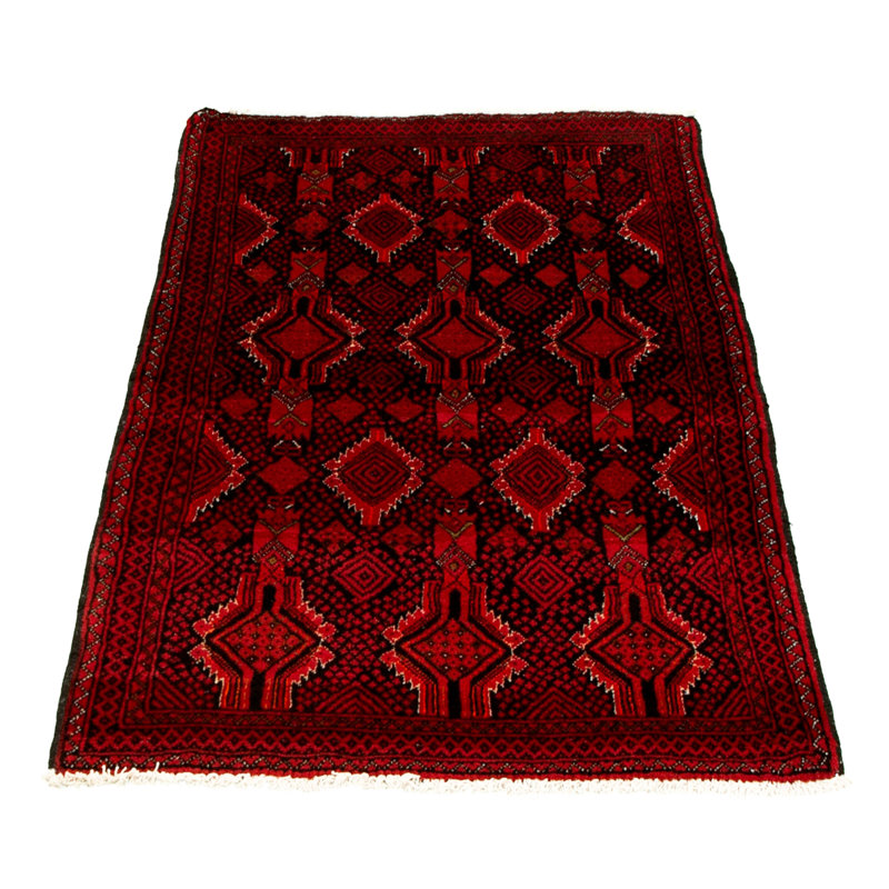 Tapis décoratif en laine rouge foncé de conception unique noué à la main New Age de 3 pi 3 po x 6 pi 1 po bik